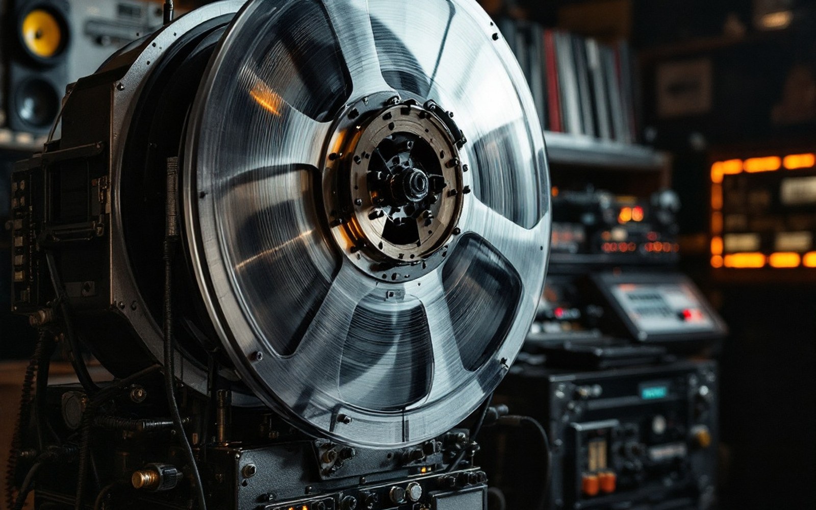 A tape machine with a large reel mid-spool